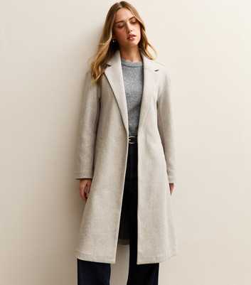 Light Grey Open Front Longline Coat