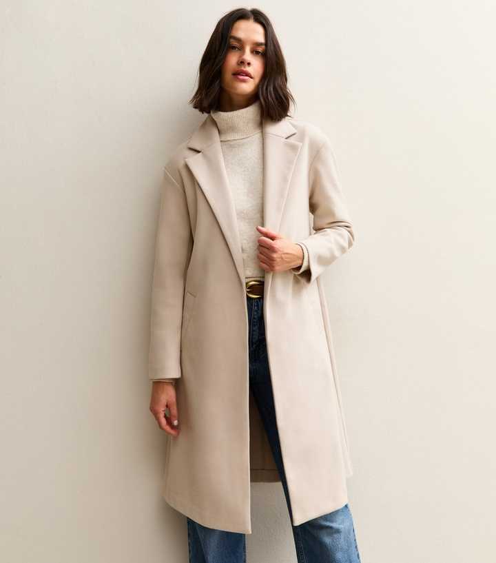 Off White Open Front Longline Coat