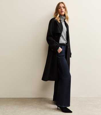Black Brushed Double Breasted Trench Coat