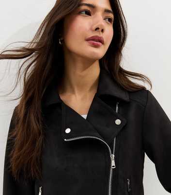 Black Faux Suede Biker Jacket