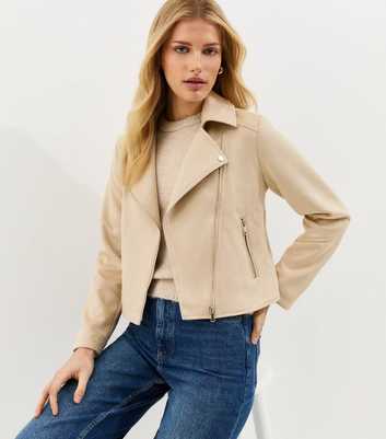 Stone Faux Suede Biker Jacket