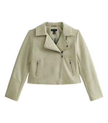 Light Khaki Faux Suede Biker Jacket | New Look