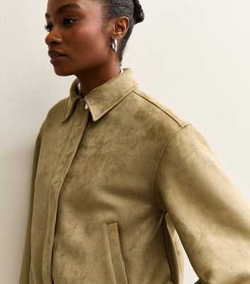 Light Khaki Faux Suede Bubble Hem Jacket
