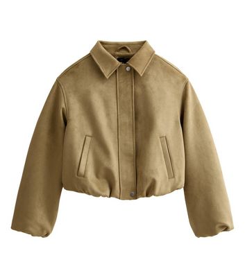 Depound「Suede Half Jacket - Light Khaki」 Light Khaki Faux Suede Bubble Hem Jacket | New Look