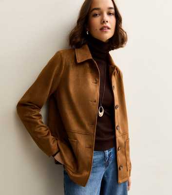 Tan Faux Suede Button Front Jacket