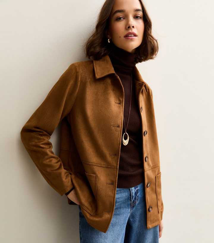 Tan Faux Suede Button Front Jacket