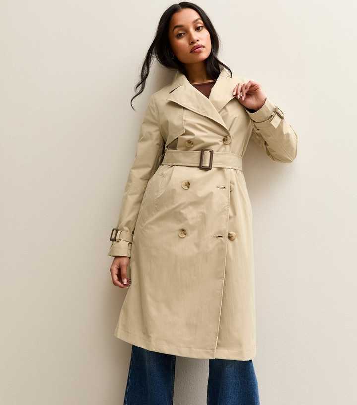 Petite Stone Double-Breasted Belted Trench Coat