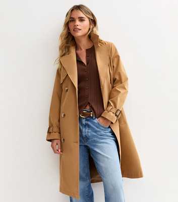 Petite Tan Double Breasted Belted Mac Jacket