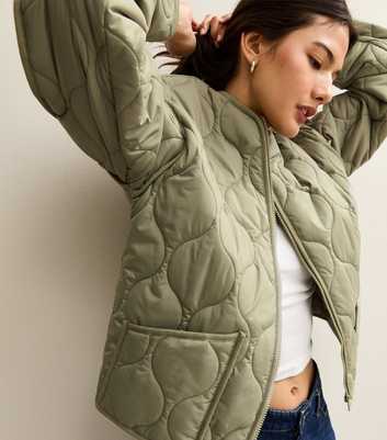 Light Khaki Quilted Padded Jacket