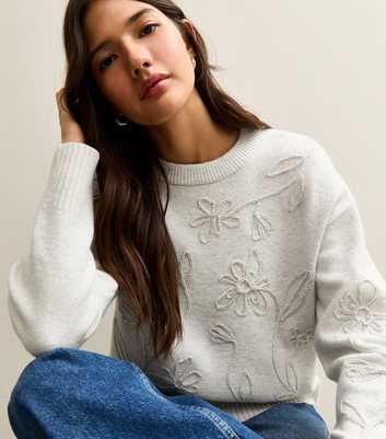 Light Grey Floral Embroidered Jumper