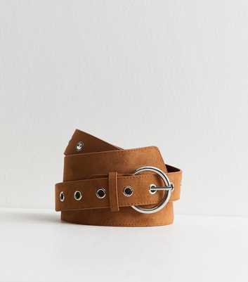 Brown Wide Faux Suede Belt