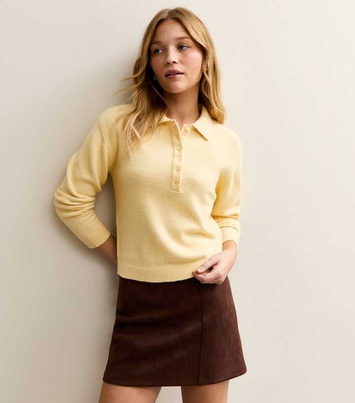 Light Yellow Midweight Knit Polo Jumper