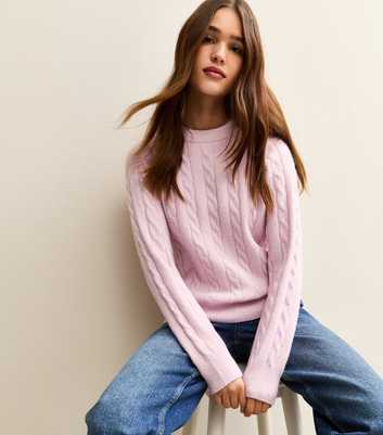 Light Pink Cable Knit Crew Neck Jumper