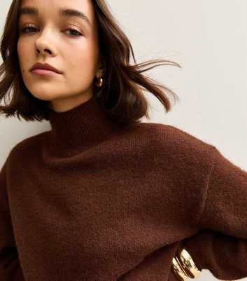 Dark Brown Longline High Neck Jumper