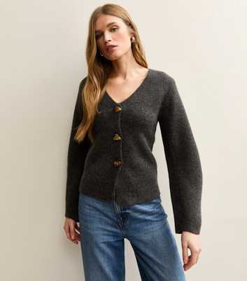 Dark Grey V-Neck Heavyweight Knit Cardigan