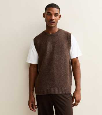 Dark Brown Relaxed Fluffy Crew Vest
