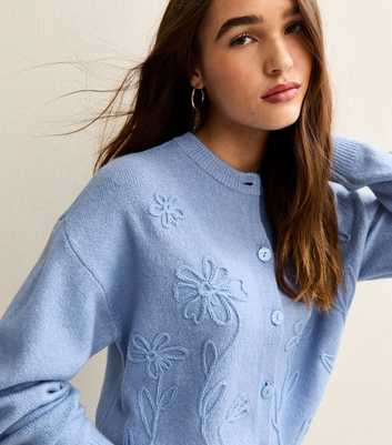 Blue 3D Floral Knitted Cardigan