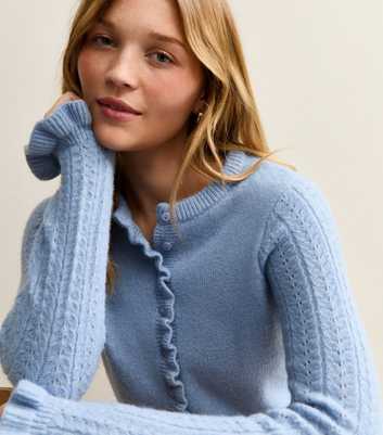 Light Blue Frilly Button Front Cardigan