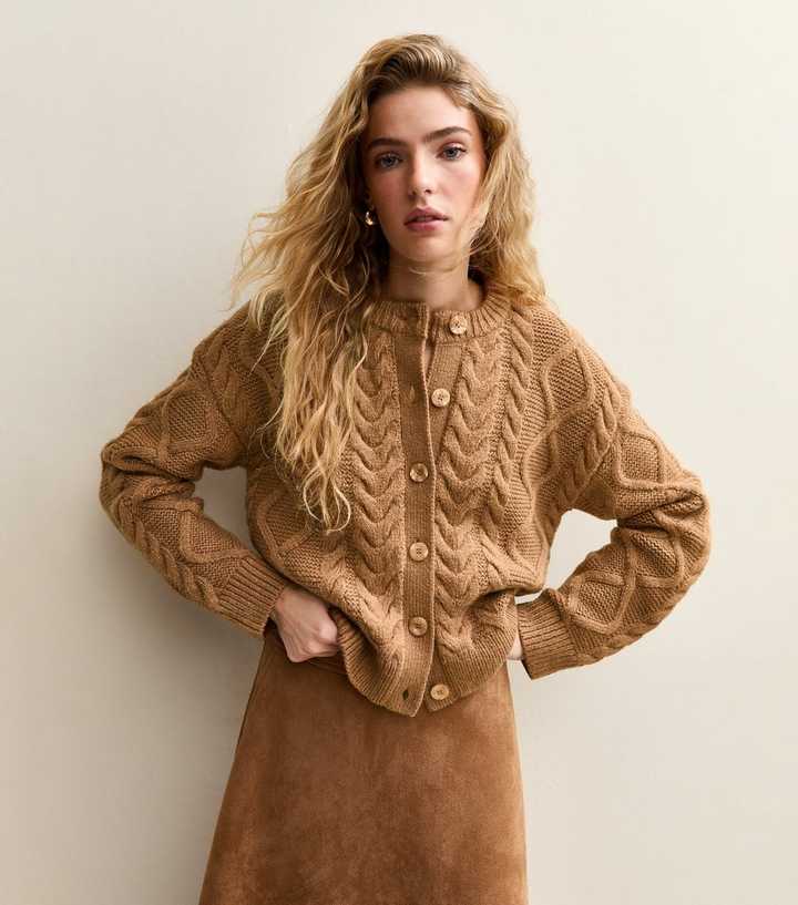 Camel Cable Knit Cardigan