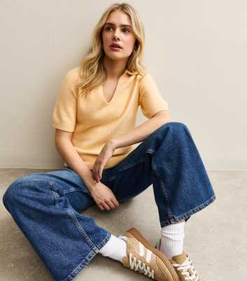 Light Yellow Open Collar Knit Top