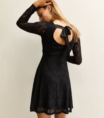 Black Lace Long Sleeved Skater Mini Dress New Look