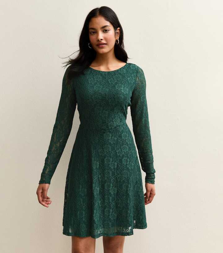 chinese dress ladies Forest Green Lace Long Dress With V Neck And Lace Up Open Back main image 1