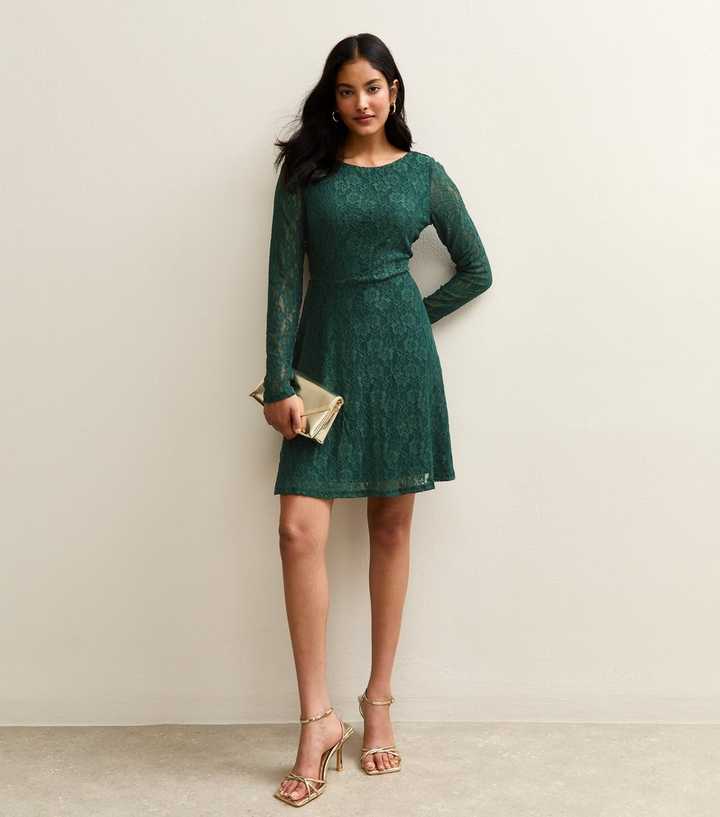 fitted lace wedding dress Morgan Puff Sleeve Skater Dress Green Animal – Girl In Mind