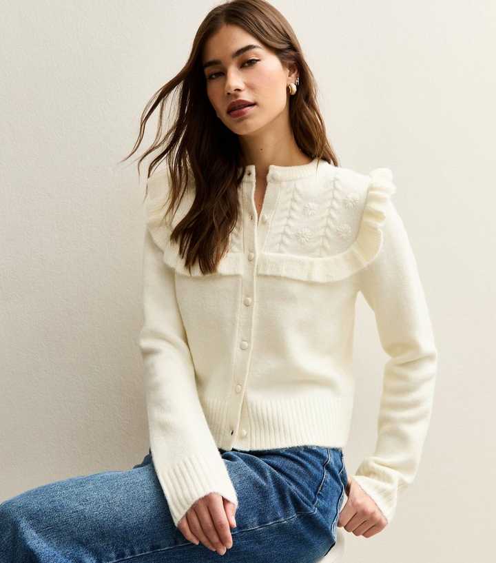 Cream Floral Yoke Cardigan
