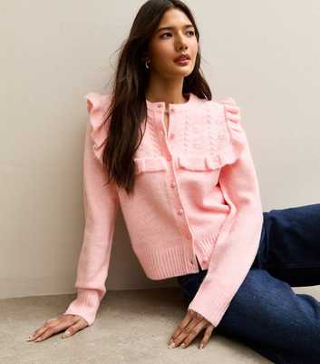 Light Pink Floral Yoke Cardigan