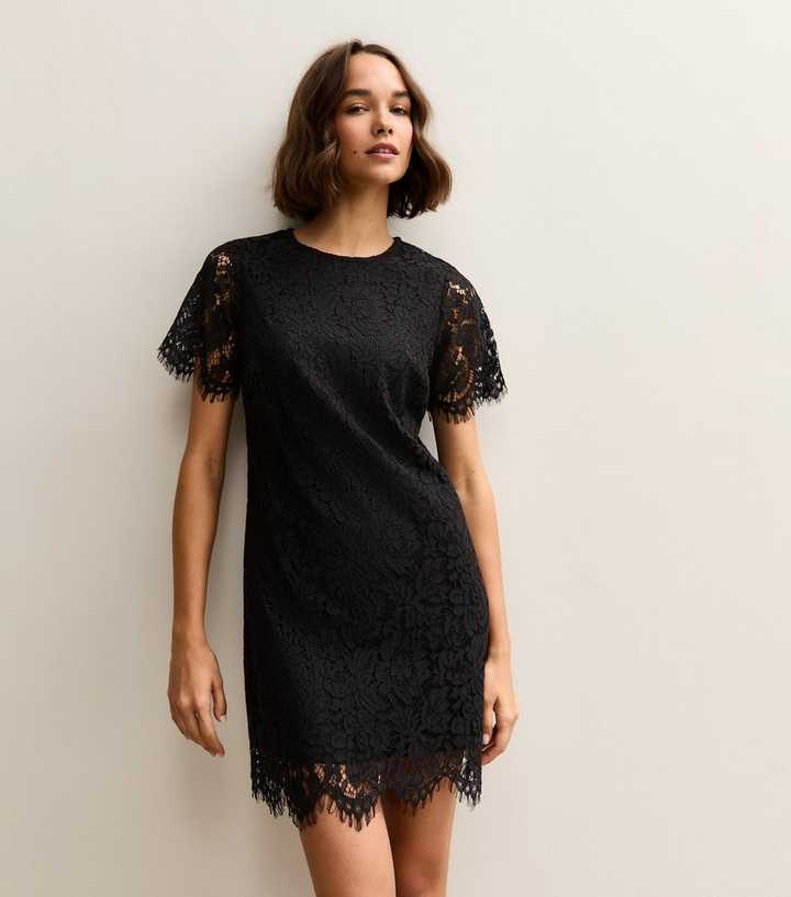 new look black lace dress Black Lace T Shirt Mini Dress