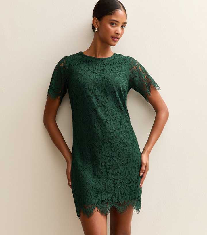 Dark Green Lace T Shirt Mini Dress