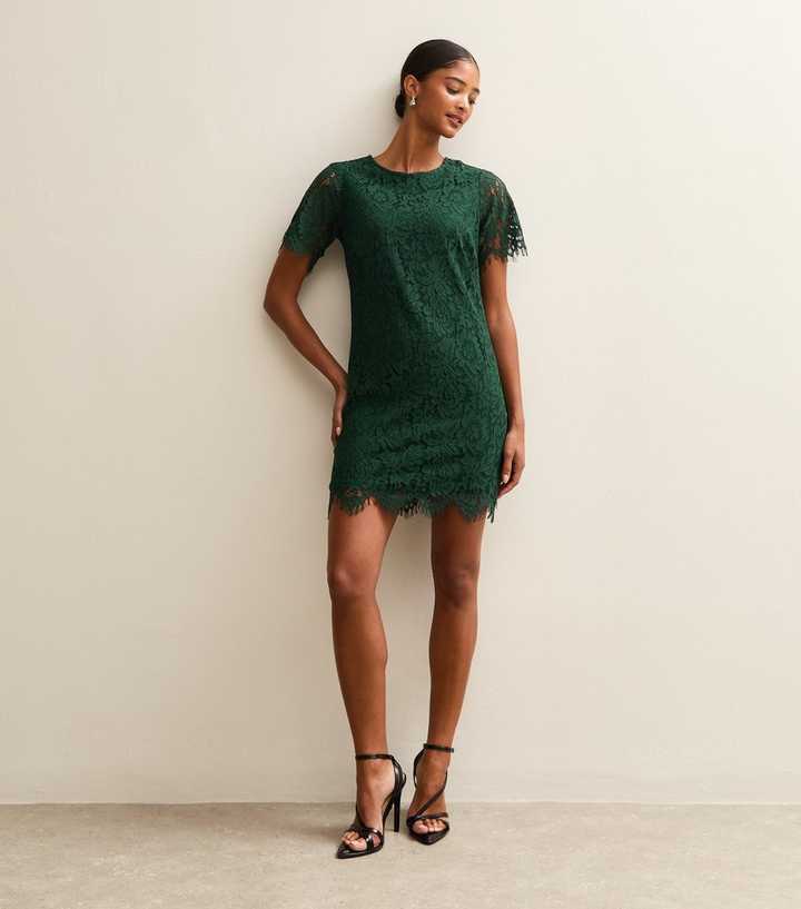 Dark Green Lace T Shirt Mini Dress | New Look