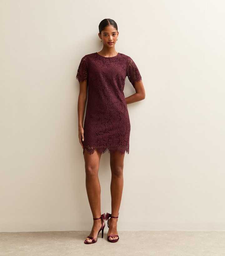 Dark Burgundy Lace T Shirt Mini Dress | New Look