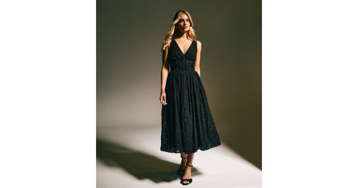 Black Lace Corset Midi Dress | New Look