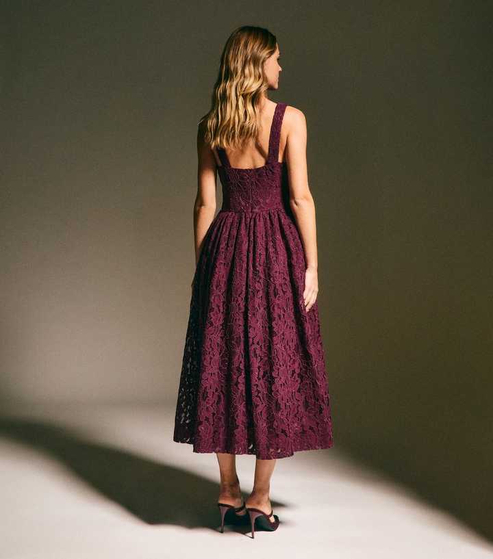 Dark Burgundy Lace Corset Midi Dress | New Look