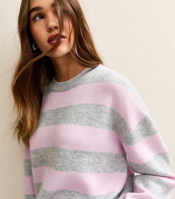Light Grey Striped Midweight Jumper