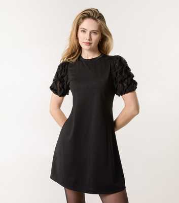 Blue Vanilla Black Textured Sleeve Dress