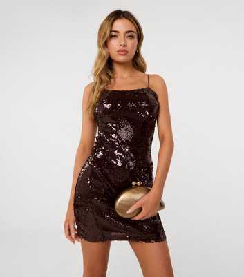 Pink Vanilla Dark Brown Sequinned Mini Dress