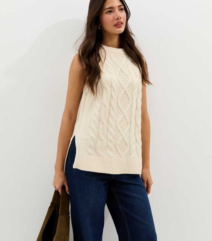 Cream Cable Knit Longline Tabard
