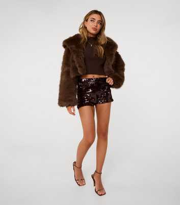 Pink Vanilla Dark Brown Sequinned Hot Pants