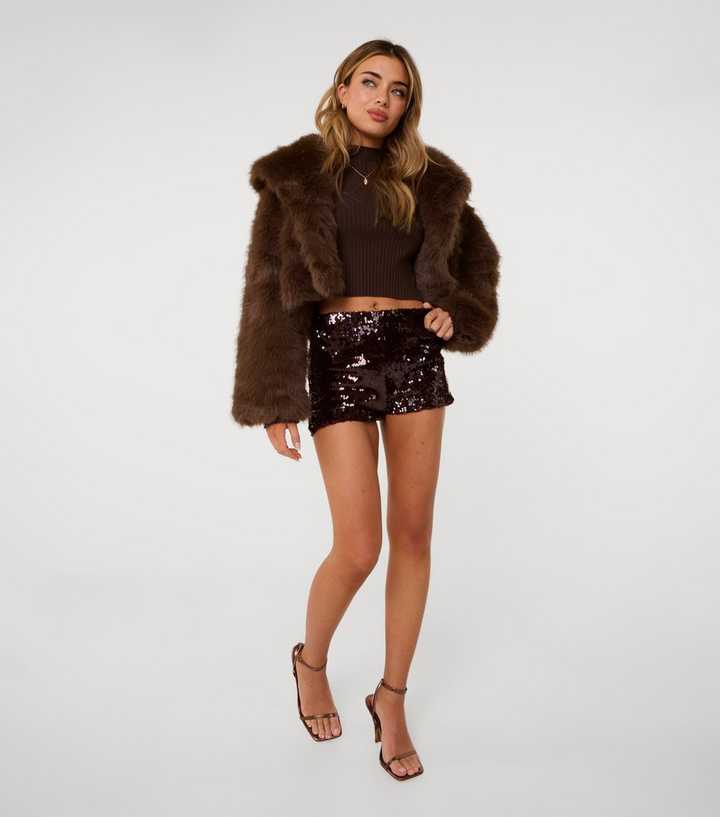 Pink Vanilla Dark Brown Sequinned Hot Pants