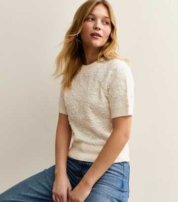 Cream Lace Midweight Knit Top