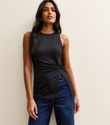 Black Twisted Front Longline Vest New Look