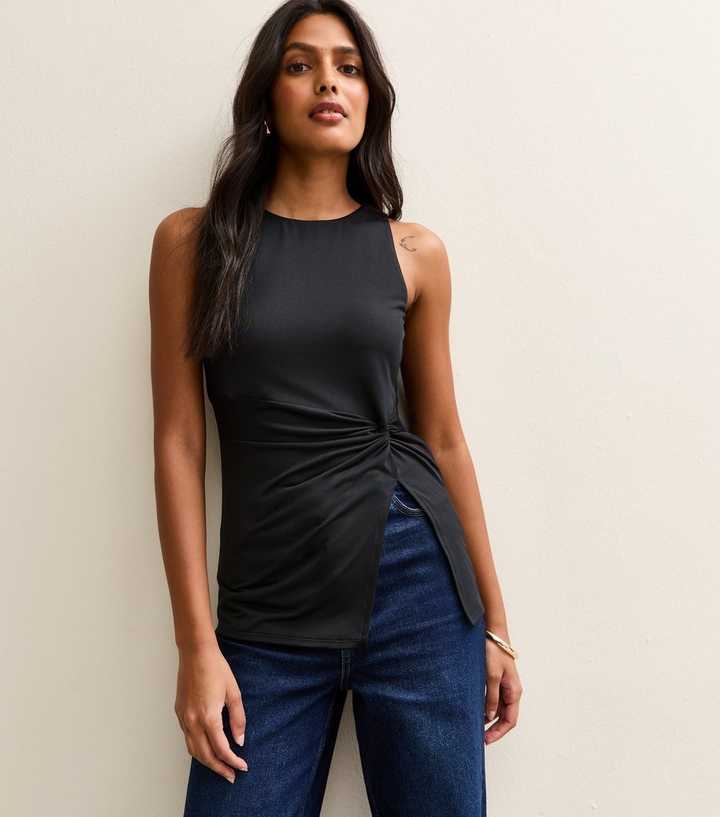 Black Twisted Front Longline Vest