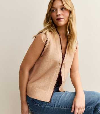 Camel Blanket Stitch Knit Waistcoat