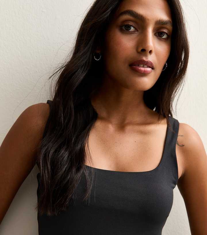 Black Square Neck Slinky Jersey Vest