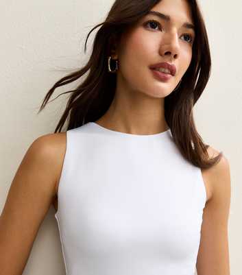 White Racer Neck Vest Top