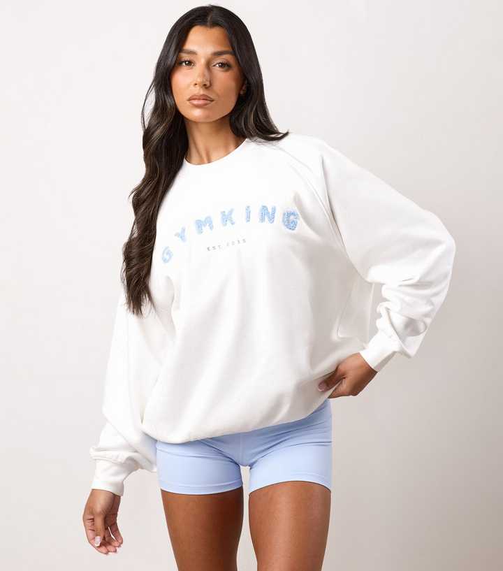 Gym King White Shadow Contrast Logo Oversized Sweatshirt