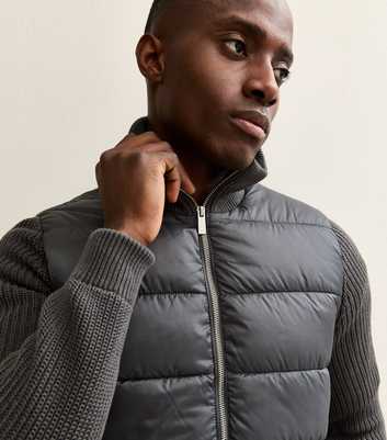 Only & Sons Dark Grey Regular Knit Sleeve Puffer Jacket