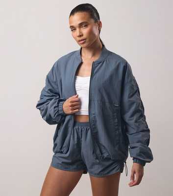 Gym King Blue Ruched Bomber Jacket 